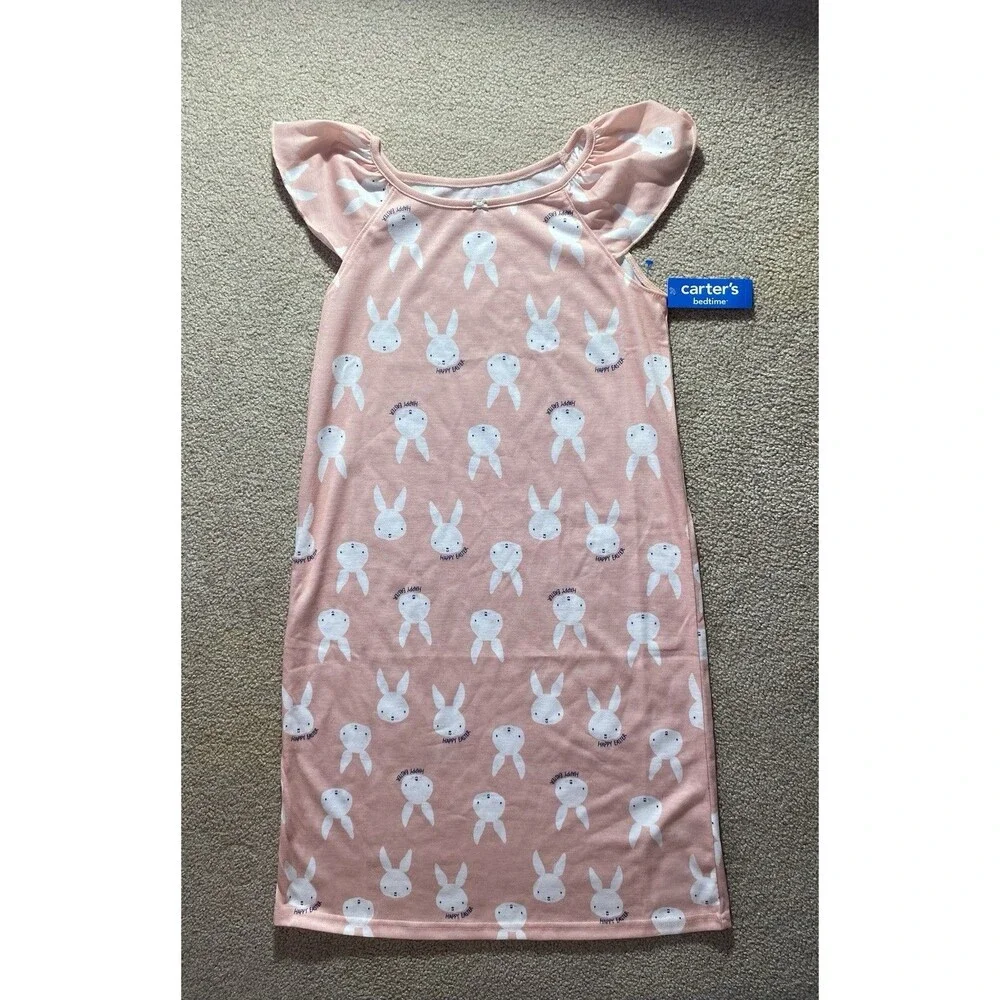 Carter's Girl's Pink Easter Bunny Flutter Sleeve Nightgown NWT Size 12-14